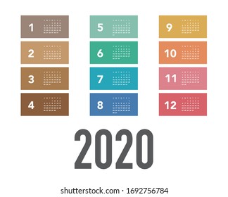 Colorful calendar Layout for 2020 years. Week starts from Sunday.