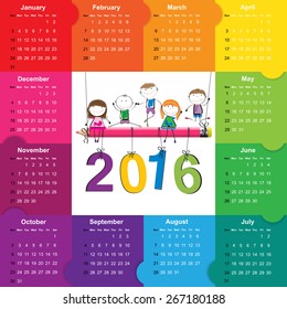Colorful calendar for the new year 2016