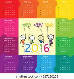 Colorful calendar for the new year 2016