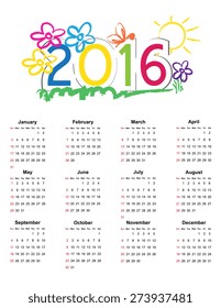 Colorful calendar for the new year 2016