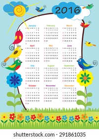 Colorful calendar for the new year 2016