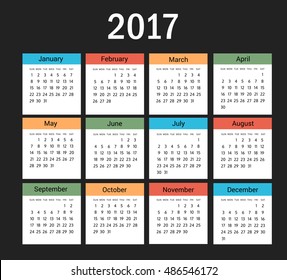 Colorful Calendar of New Year 2017 - Vector EPS 10