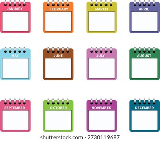 Vector colorido del calendario fijado con los iconos de 12 meses