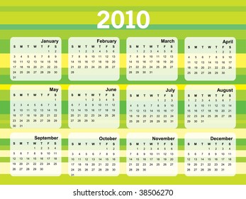 Colorful Calendar for year 2010