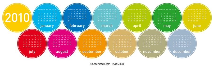 Colorful Calendar for year 2010 in a circles theme. in vector format.
