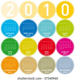Colorful Calendar for year 2010 in a circles theme. in vector format.