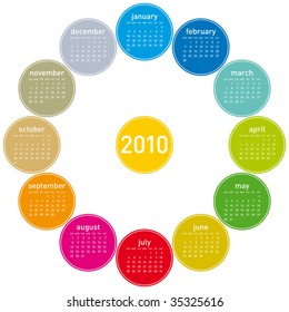 Colorful Calendar for year 2010, rotating design, in vector format.
