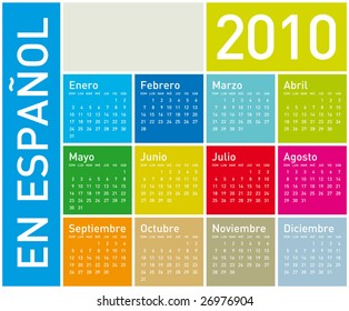 Colorful Calendar for year 2010. in vector format. In Spanish.