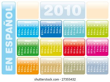 Colorful Calendar for year 2010 in vector format. In Spanish
