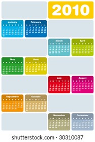 Colorful Calendar for year 2010 in vector format