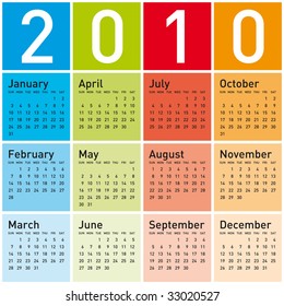 Colorful Calendar for year 2010. in vector format.