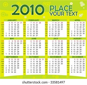 Colorful Calendar for year 2010  in vector format. To see similar,  please VISIT MY PORTFOLIO