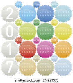 Colorful Calendar for year 2017 in a circles theme, in vector format. 
