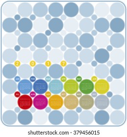 Colorful Calendar for year 2017 in a circles theme, in vector format. 
