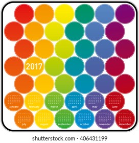 Colorful Calendar for year 2017 in a circles theme, in vector format. 
