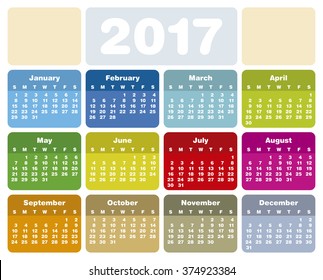 Colorful Calendar for Year 2017, in vector format.