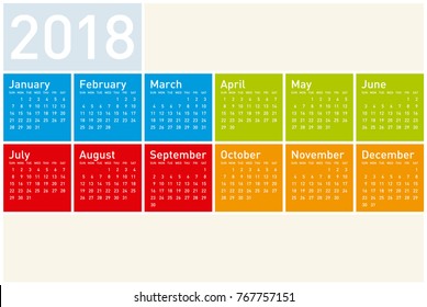 Colorful Calendar for Year 2018, in vector format.