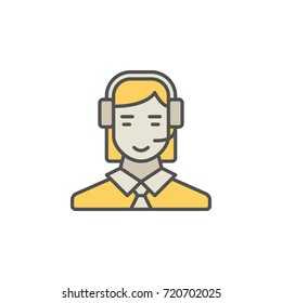 Colorful call center operator icon. Vector woman in headset creative symbol on white background