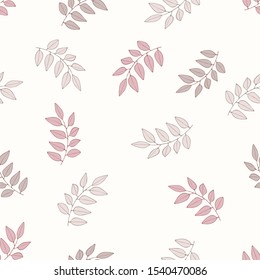 Colorful and calm branches and leaves on white background. Seamless nice floral pattern. Suitable for textile, packaging.