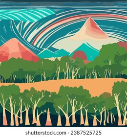 Colorful and calm landscape background illustration