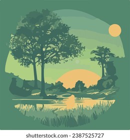 Colorful and calm landscape background illustration