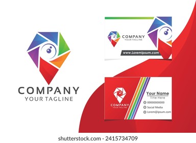 colorful cam locator logo icon vector with business card concept