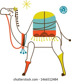 Colorful camel illustration on white background