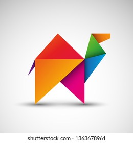 Colorful camel origami. Vector icon