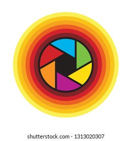 colorful camera aperture icon isolated on white