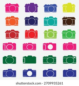 Cuadrícula colorida de los iconos de la cámara, diseño creativo del concepto de la Fotografía