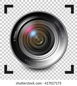 Colorful camera len on on a transparent background. Vector illustration template ready for your desing. Len suitable for use on a variety of backgrounds.