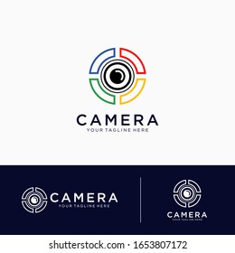 Colorful Camera lens logo design emblem vector illustration logo template