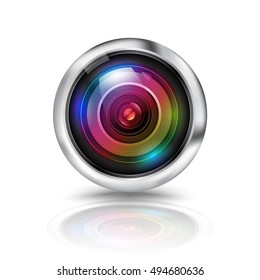 Colorful camera lens on white background. Vector illustration.