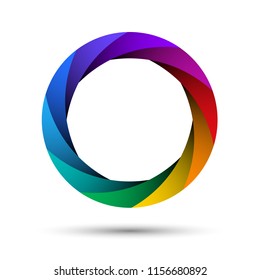 Colorful camera shutter aperture. Abstract shape, infinite loop icon. Infographic example. Multicolor ring isolated on white background.