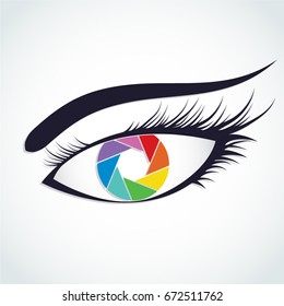 colorful camera shutter woman eye symbol