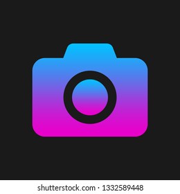 Colorful camera symbol in gradient color on dark background. Camera icon for website design, logo, app, UI.  Vector Illustrator. EPS 10