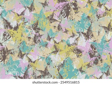 Colorful camouflage background created by butterfly wings for fabrics or prints. Ornamental tropical motifs for fashion, business concepts, covers, scrapbooking, interiors, tiles, textiles, posters