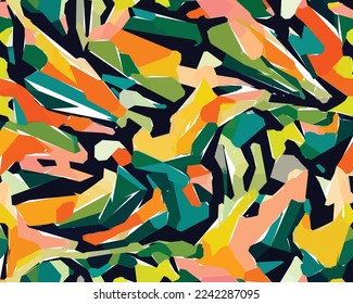 Colorful camouflage safari pattern. Illustration for wallpaper, fabrics, wrappers, postcards, greeting cards, wedding invitations, banners, web.