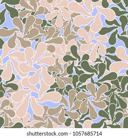 Colorful camouflage. Seamless texture.
Groups of radially divergent spots are randomly distributed.