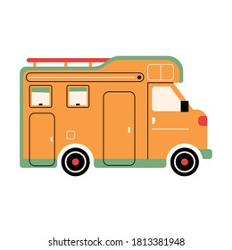 Colorful camper. Entertainment car. Mobile home for out-of-town recreation and outdoor recreation. Vector illustration on isolated background.