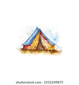 Colorful camping tent in watercolor art. Vector illustration design.