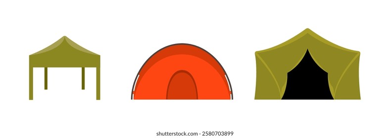 Colorful camping tents. Purple, blue, and yellow tents outdoor camping nature travel hiking recreation