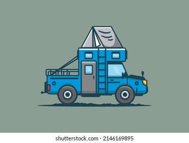 Colorful camping truck flat illustration design