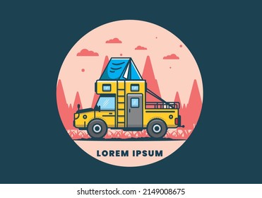 Colorful Camping Truck Flat Illustration Design