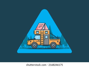 Colorful camping truck flat illustration design