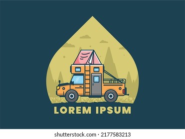 Colorful camping truck flat illustration design
