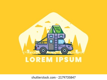 Colorful camping truck flat illustration design