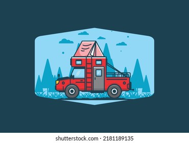 Colorful camping truck flat illustration design