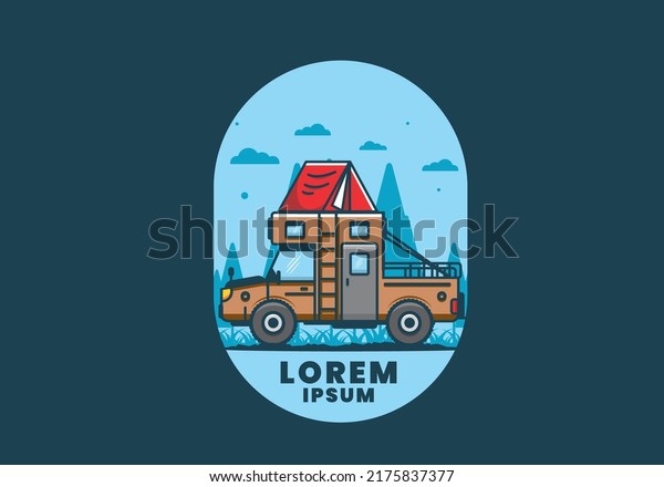 Colorful camping\
truck flat illustration\
design