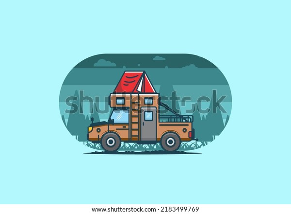 Colorful camping\
truck flat illustration\
design